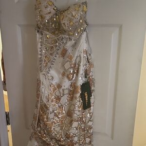 MNM Couture Elegant Gold and Silver Sequin Dress